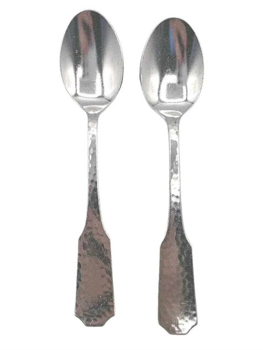 2 Stainless Steel Spoons Silverware Hammered Teaspoons Satin Made Japan Dessert